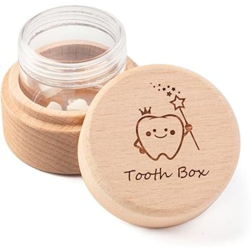 Tooth Fairy Box for Girls and Boys Wooden Cute Tooth Box with Transparent acrylic bottle, Lost Teeth Storage for Kids, Dropped Teeth Keepsake Storage Holder Gift