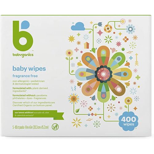 Baby Wipes, Babyganics Unscented Diaper Wipes , 400 Count, (5 Packs of 80), Non-Allergenic and formulated with Plant Derived Ingredients - 400 Count (Pack of 5)
