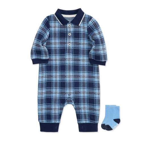 Little Me Plaid Coverall & Sock Set (3M)