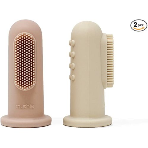 mushie Baby Finger Toothbrush (Blush/Shifting Sand) 2-Pack