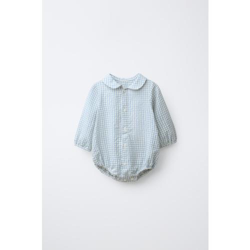 GINGHAM BODYSUIT - Light blue | ZARA United States