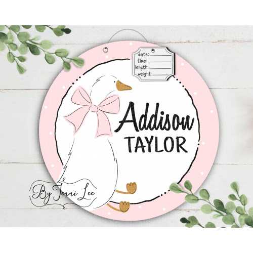 Goose Baby Door Hanger, Hospital Door Sign, Baby Girl Goose Birth Announcement, Nursery Sign, Birth Stats Sign