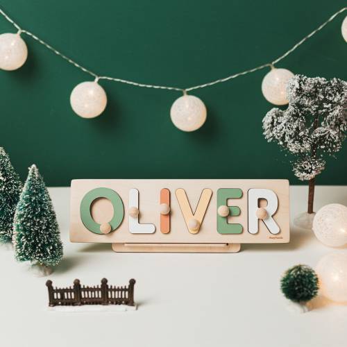Personalized Name Puzzle With Pegs, Montessori Toys, Baby Gift, First Christmas, Wooden Toys, Baby Shower Gift for Kids, Wood Name Puzzle