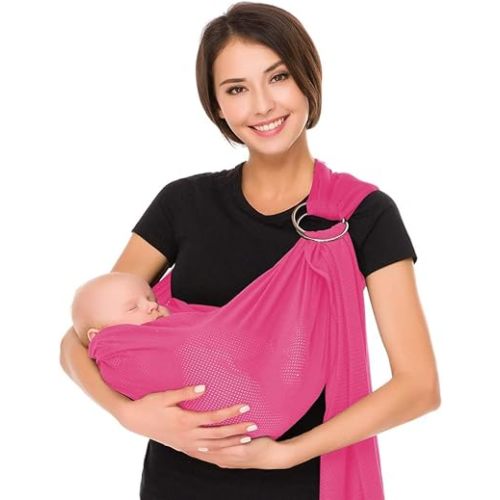CUBY Water Baby Sling Carrier Lightweight Breathable Mesh Baby Wraps Carrier Adjustable Ring Sling Quick-Drying Baby Carriers Sling for Newborn Toddler Summer Swimming Pool Beach (Pink)