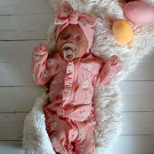 Organic Waffle Ruffle Zip Footie, Sister Bunny