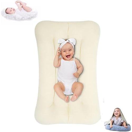 Baby Lounger 0-24 Months, Baby Lounger for Newborn, Soft Organic Cotton Breathable Lounger for Infants (White Baby Lounger)