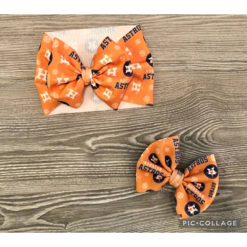 Orange Astros baseball Baby Headwrap- Baseball Bow