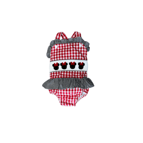 Hand Smocked Mouse Red Gingham Swimsuit
