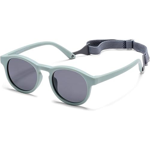 HJSTES Polarized Baby Sunglasses for Toddler Boys Girls, TPEE Flexible Frame with Strap, for Infant Age 0-3