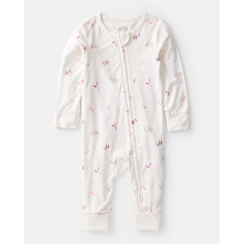 Baby Girl Art Print PurelySoft Sleep & Play Pajamas - White | Carter's