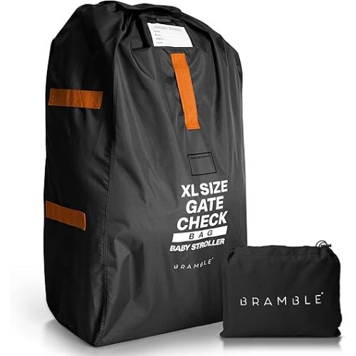Bramble Extra Large Gate Check Stroller Bag for Airplane - Stroller Storage Bag (Black, 47", 600D Oxford Waterproof) - Double Stroller Travel Bag for Airplane, Baby Stroller Cover for Air Travel