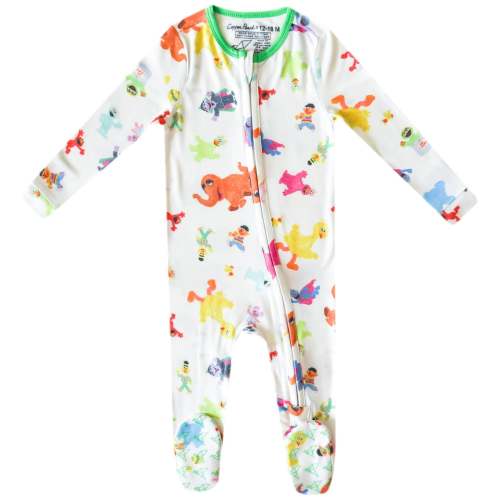 Zip-Up Footie Pajama - Sesame Friends (0-3)