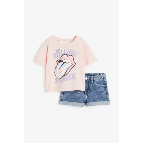 2-piece Printed Set, Light pink/The Rolling Stones, 2T (1 1/2-2Y)