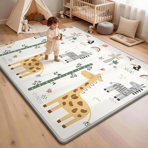PIGLOG Baby Play Mat, 79x 71 Inch Play Mat Perfect for Use Baby Playpen, Extra Large Foldable Play Mats for Babies and Toddlers, Baby Play Mat for Floor, Non-Slip Crawling Mat Foam Play Mat, Giraffe