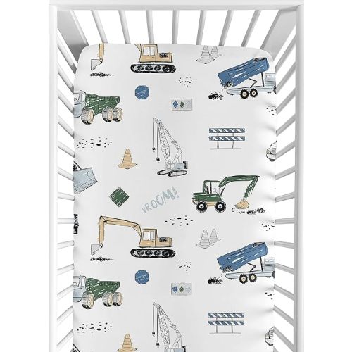 Sweet Jojo Designs Construction Truck Boy Fitted Crib Sheet Baby or Toddler Bed Nursery - Grey Yellow Black Blue and Green Transportation