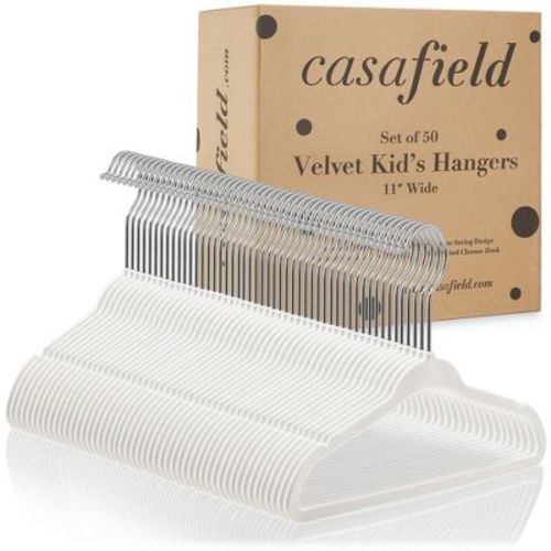 Casafield 11" Velvet Baby Hangers for Infant & Toddler Clothes, Ivory - Set of 50