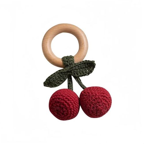 Wooden Baby Rattle Toys Stuffed Crochet Rattle with Teether Ring for Newborn Babies