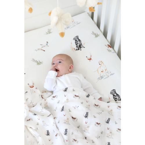 Dog print cot bed sheet (organic cotton)