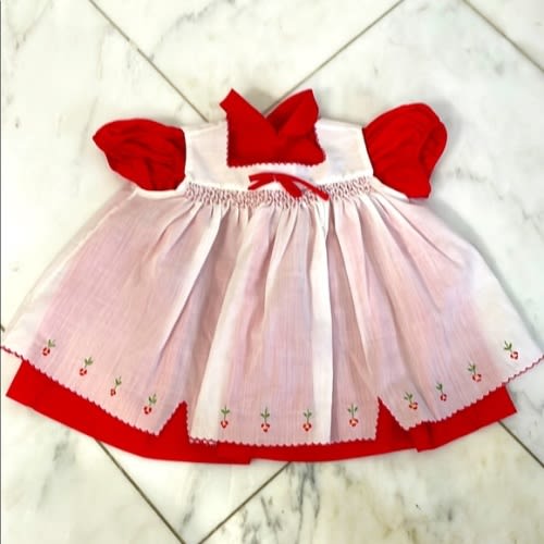 Baby Girls smocked and embroidered puff sleeve apron dress possibly handmade EUC