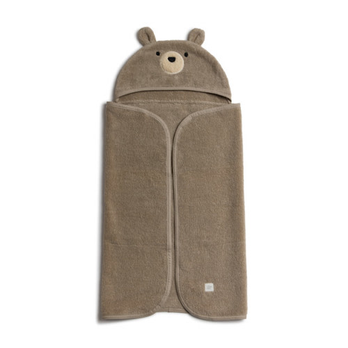 Tiny Kind Cozy Critter Organic Towel - Taupe Bear, 0-12M
