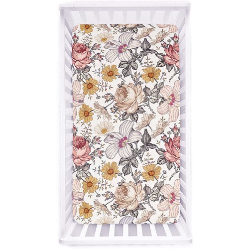 Crib Sheet Jersey Cotton, Fitted Cotton Baby & Toddler Universal Crib Sheets, Floral Crib Sheet Set