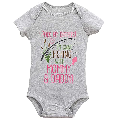 YCICIVDee Pack My Diapers Im Going Fishing with Mommy and Daddy Baby Bodysuits Newborn Organic Bodysuit Grey