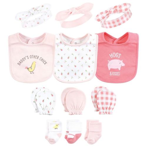 Hudson Baby Infant Girl Caps Or Headbands, Bibs, Mittens And Socks 12pc Set, Farm, 0-6 Months