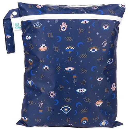 Bumkins Waterproof Wet Dry Bag for Baby, Travel, Swim Suit, Cloth Diapers, Pump Parts, Pool, Gym Clothes, Toiletry, Hook to Stroller, Pack for Daycare, Zip Bag, Wetdry Packing Pouch, Evil Eye