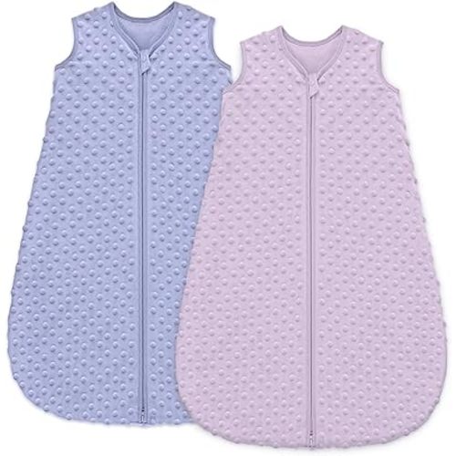 Fleece Baby Sleep Sack 0-6 Months with Plush Dots 1.5 Tog Baby Wearable Blanket with 2-Way Zipper Warm Sleeping Sack for Toddler Infant Newborn - Small, Taro Purple