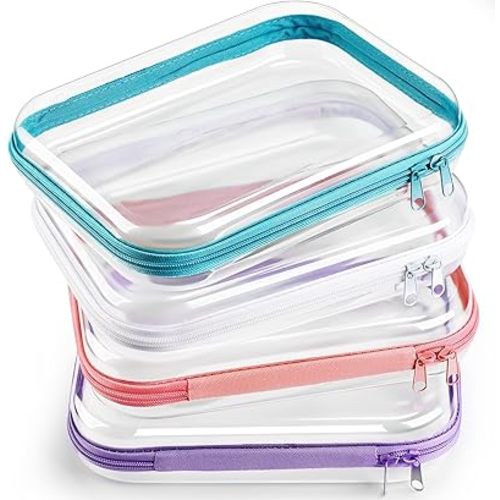 Hoolerry 4 Pcs Hard Clear Zipper Case Transparent Cases for Snacks Makeup Bag Plastic Storage Box Containers for Building Blocks, Puzzles, Cosmetics (Multicolor,9.8 x 7.9 x 2 in)
