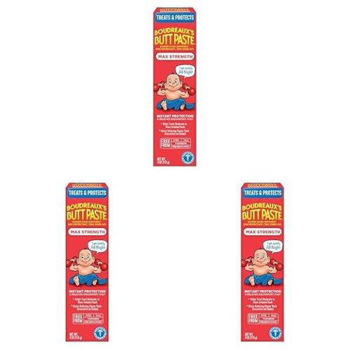 Boudreaux’s Butt Paste Max Strength Diaper Rash Cream for Baby, Ointment With Zinc Oxide, 4 oz Tube