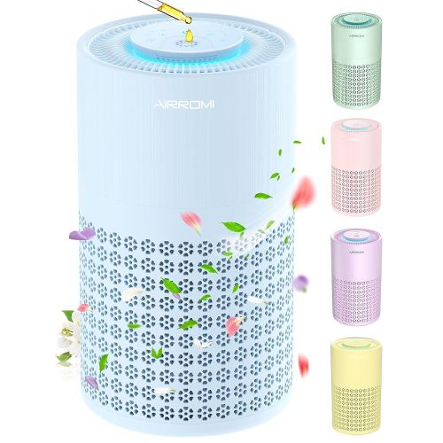 AIRROMI Air Purifier for Bedroom with HEPA 3-in-1 Filter, Pet Air Purifier for Home Cat Pee Smell, Covers Upto 990 Ft², Quiet 360° intake Air Cleaner for pet hair,allergies,Dust,Smoke A2001 Blue