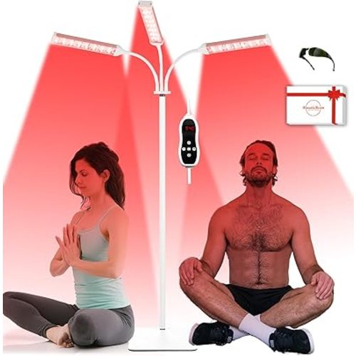 Red Light Therapy Lamp- 660nm Red Light,850nm & 940nm Infrared Light Therapy with Height Adjustable Stand,Timer with Digital Display - Effective for Body Pain and Skin Vitality，3 Head