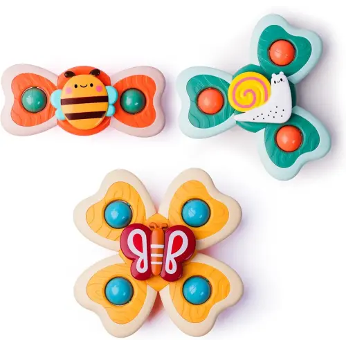 LiKee Strong Suction Cup Fidget Spinnerz Sensory Bath Toys for Baby 12 18 Months Airplane Car Travel Table & Window Toys for 1 2 Year Old Toddler Boys and Girls (Snail)