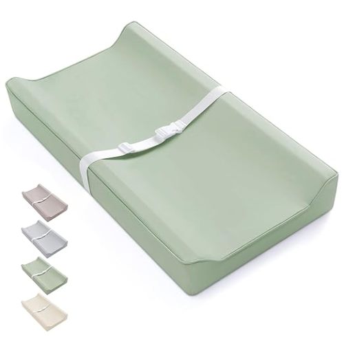 Blissful Diary Vegan Leather Baby Changing Pad with Waterproof & Wipe-Clean PU Cover, Standard Size Cozy Diaper Changing Pad for Dresser and Table, Light Gray
