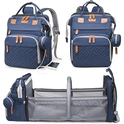 Baby Diaper Bags with Changing Station, Waterproof Diaper Bag Backpack for Moms Dads with USB Charging Port, Baby Shower Gifts, Large Capacity diaper backpack, Blue