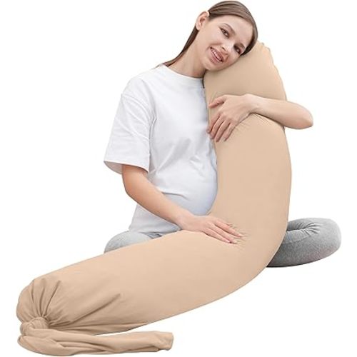 MOON PARK Pregnancy Pillow - Incredibly Smooth and Soft Cooling Cover I Shaped Full Body Maternity Pillow with Removable Cover - Support for Side, Back, Legs, Belly, HIPS - Brown