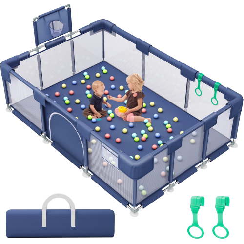 babyeap Baby Playpen,73 Inch Extra Large Baby Playard,Playpen for Babies and Toddlers With Basketball Hoop,Children Kids Play Fence for Indoors Outdoors,Blue