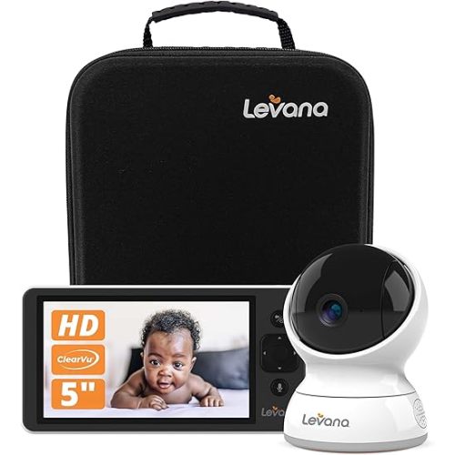 Levana Ella Video Baby Monitor, 5'' 720P Screen, PTZ Camera, 4 Days Battery Life, 3800mAh Battery, Night Vision, Two-Way Talk, No WiFi, 1000ft. Long Range Baby Monitor with Premium Carrying Case