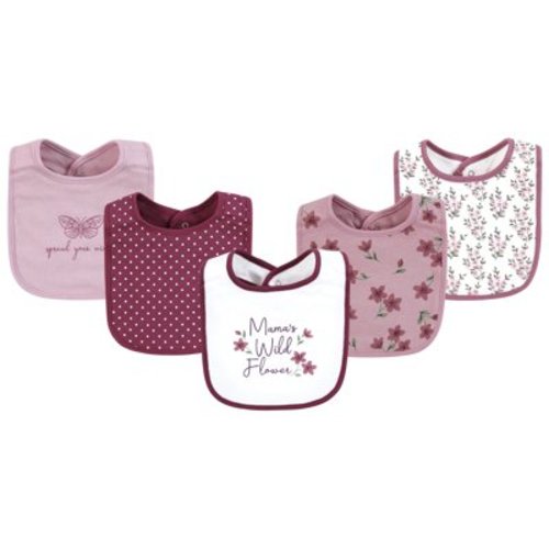 Hudson Baby Infant Girl Cotton Bibs, Plum Wildflower, One Size