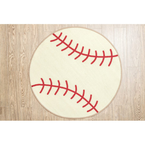 Harriet Bee Round Sports White/Red Area Rug | Wayfair