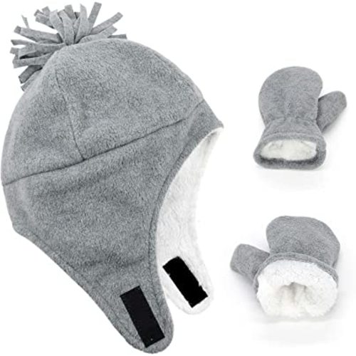 Zando Baby Boy Sherpa Lined Warm Fleece Pilot Hat Infant Toddler Winter Hat Mitten Set