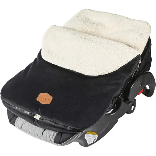 JJ Cole Bundle Me Winter Baby Car Seat Cover and Bunting Bag — Original — Black — Sherpa Lined Baby Carrier Cover — Winter Baby Essentials