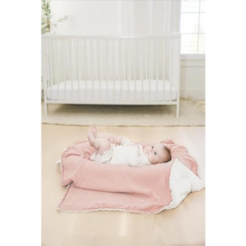 Konssy Baby Blankets for Unisex Boys Girls, Super Soft Nursery Minky Blankets with Muslin Cotton Front and Dotted Fleece Backing, Printed Bed Throws Newborn - Pink
