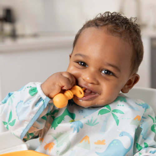Spoon + Fork Chewtensils For Early Self-Feeding in Tangerine | Bumkins