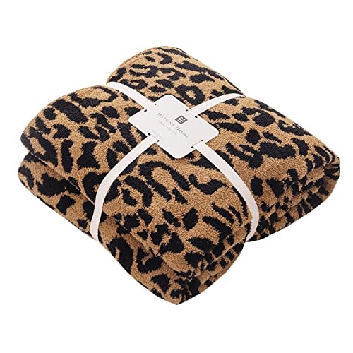 MH MYLUNE HOME Micro Plush Microfiber Polyester Blanket (71x78 inch, Brown) Ultra Soft & Warm Reversible Leopard Pattern Blanket for Sofa Couch Bed, Extra Large