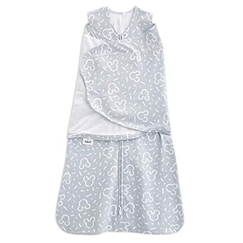 HALO Disney 100% Cotton Sleepsack Swaddle, 3-Way Adjustable Wearable Blanket, TOG 1.5, Confetti Mickey Grey, Small, 3-6 Months