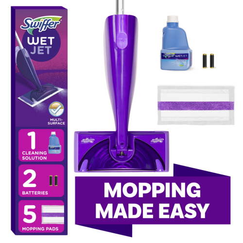 Swiffer WetJet Power Mop Starter Kit for Multi-Surface, Wood Floor, Hardwood - Includes 1 Mop, 5 Pads, 1 Spray Solution