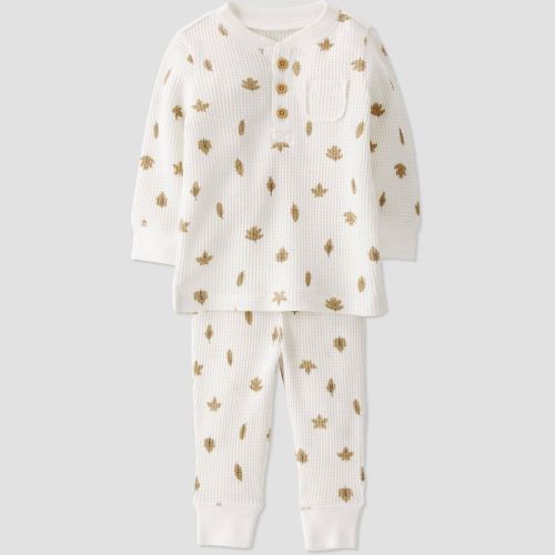 Little Planet by Carter’s Baby 2pc Leaf Print Top and Bottom Set - Off-White, Size: 6M