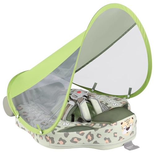 Mambobaby Baby Swim Float with Canopy Non-Inflatable Infant Pool Float with Tail 3-24 Months Avoid Flip Solid Skin-Friendly Material for Toddler Boys Girls
